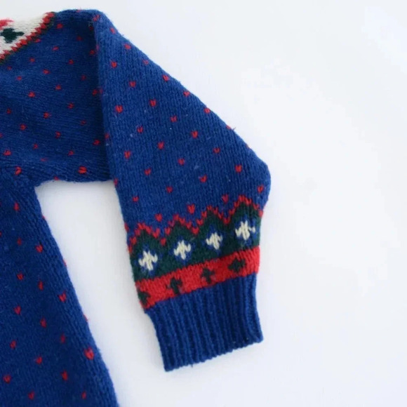Vintage 90's Eddie Bauer Blue Wool Festive Gramacore Knit Crewneck Sweater  M - Picture 5 of 11